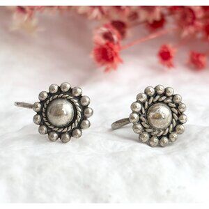 Concho Bead Framed Navajo Vintage Sterling Silver 925 Screw Back Stud Earrings
